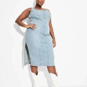 wild fable Light Wash Denim Midi Dress with Side Slit - 2x - NWT